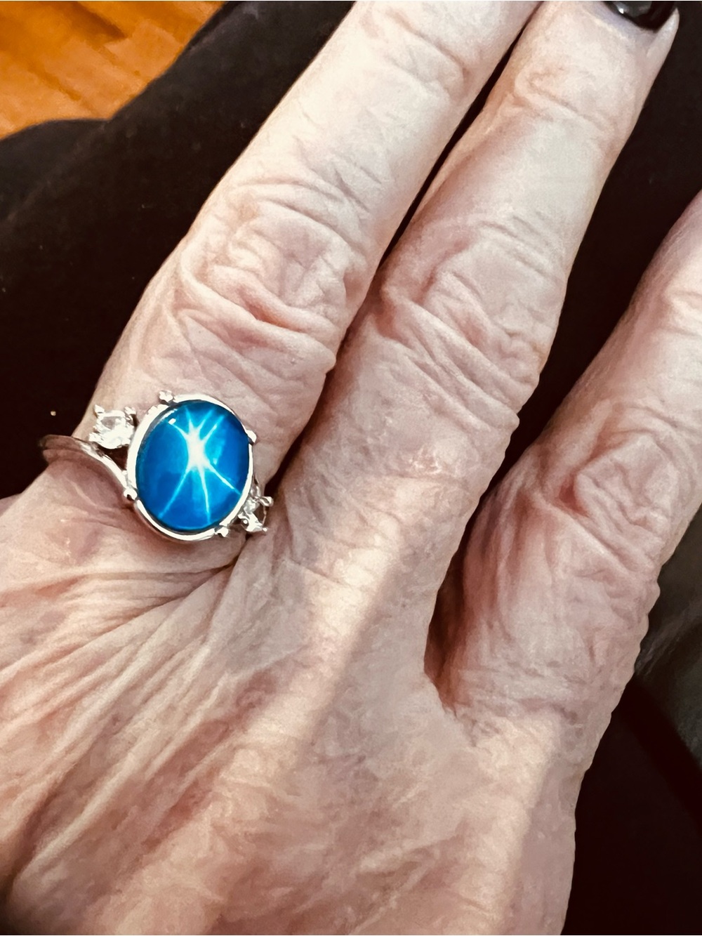 Blue Star Oval Gemstone Ring in Silver